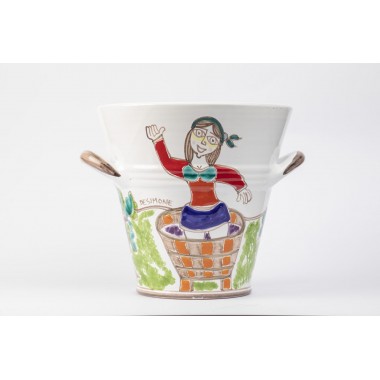 Sicilian ceramic Ice Bucket Folk Grape Treading SPG5FKE de simone pottery Sicilian ceramic Ice Bucket Folk Grape Treading SPG5FKE de simone pottery